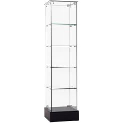 Glass Display Tower with Glass Shelves, Black - 17.72"L x 17.72"W x 71.85"H